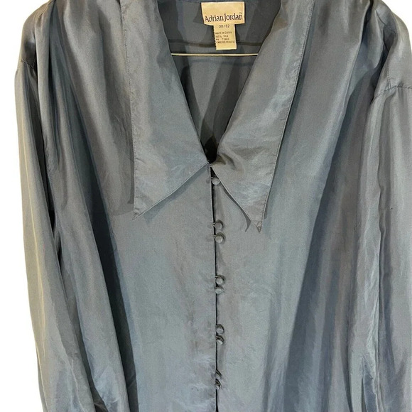 Adrian Jordan 100% Silk Button Up Blouse Plus Size 30/32 Dusty Muted Blue Thin - Picture 4 of 4